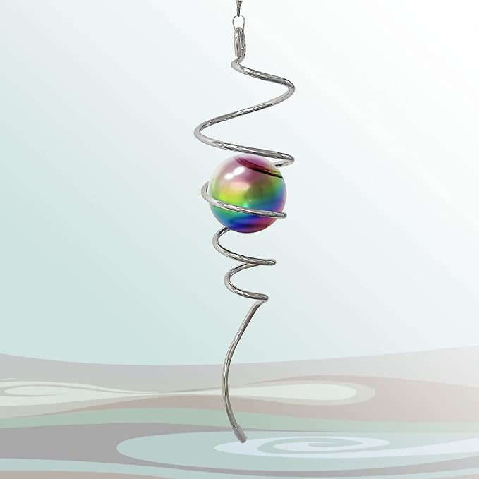 Multi Color Wind Spinner Tail Gazing Ball Spiral Decorative Sun Catcher Visual Illusion Wind Spinner Stabilizer Indoor Outdoor Garden Decoration Wind Sculptures-13in Height