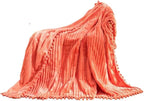 DISSA Fleece Blanket Throw Size – 51x63, Coral – Soft, Plush, Fluffy, Fuzzy, Warm, Cozy – Perfect Throw for Couch, Bed, Sofa - with Pompom Fringe - Flannel Blanket Throw Blanket