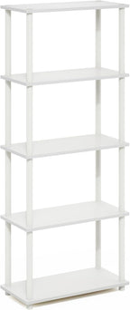 Furinno TURN-N-TUBE Storage Shelves, 5-Tier Book Shelf, Corner Shelf, Toolless Open Shelves, for Organization and Storage, Living Room, Garage, Home Office, White