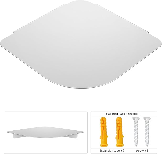 8" Floating Corner Shelf, Metal Corner Shelf Wall Mount for Wall Storage, for Smart Home, Speakers, Internet Router, Security Camera - for Bathroom, Kitchen, Bedroom, and Living Room (Silver)