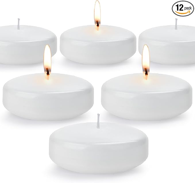 Floating Candles 3 Inch Unscented Dripless Wax 13-15Hours Burning, 12 Pack Wedding Party Candles,for Centerpieces Suitable for Cylindrical Vases,Swimming Pool,Restaurant Decoration(White)