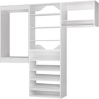 ROOMTEC Modular Closet System, 90" Wall Mounted Modern Closet Organizer with Hanging Rods and Shoe Shelf, Wooden Tower for Walk-In Closets, Wardrobe Storage Kit, White