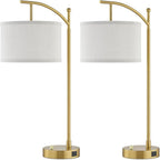 Table Lamp for Living Room Bedroom, 23.5" Table Lamps Set of 2 with USB C+A Ports, Bedside Lamps for Nightstand with Linen Lamp Shades, 2 Dimmable LED Bulbs Included, Gold