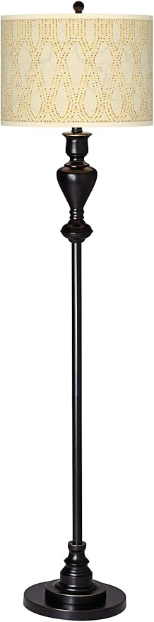 Roman Pebbles Black Bronze Floor Lamp with Print Shade