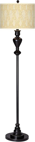 Roman Pebbles Black Bronze Floor Lamp with Print Shade