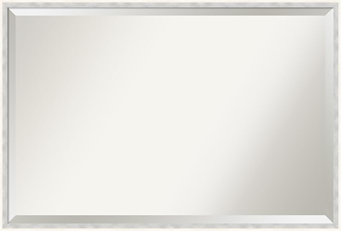 Amanti Art White Wall Mirror 25x37 Paige White Silver Rectangle Bathroom Mirror for Wall Decor Living Room, Large Modern Wood Frame, Hangs Horizonally and Vertically, Bathroom Decor, Beveled Edge