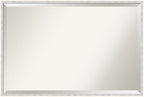 Amanti Art White Wall Mirror 25x37 Paige White Silver Rectangle Bathroom Mirror for Wall Decor Living Room, Large Modern Wood Frame, Hangs Horizonally and Vertically, Bathroom Decor, Beveled Edge