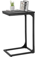 FDW C-Shaped End Table Wooden Top Side Table Adjustable Feet Small Cough Table Bedside End Table with Metal Frame for Bedroom Living Room,Black