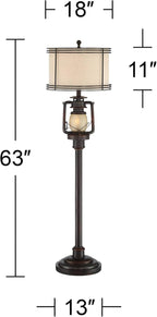 Barnes and Ivy Henson Rustic Industrial Farmhouse Standing Floor Lamp with Night Light Glass 63" Tall Bronze Earthy Fabric Drum Shade Decor for Living Room Reading House Bedroom Home