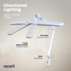 Neatfi Elite HD XL LED Desk Lamp, 3 Light Modes, 90PCS SMD LED, Non-Polar Dimming, Bright Eye-Caring Lighting for Home Office, Drafting, Beauty Shop, Workbench (CCT with Clamp, Green Ring, 17 Inches)