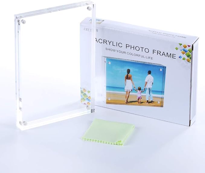 Acrylic Photo Frames,3.5x5'' Double Sided Magnetic Picture Frame, Desktop Frameless Postcard Display (5 Pack)