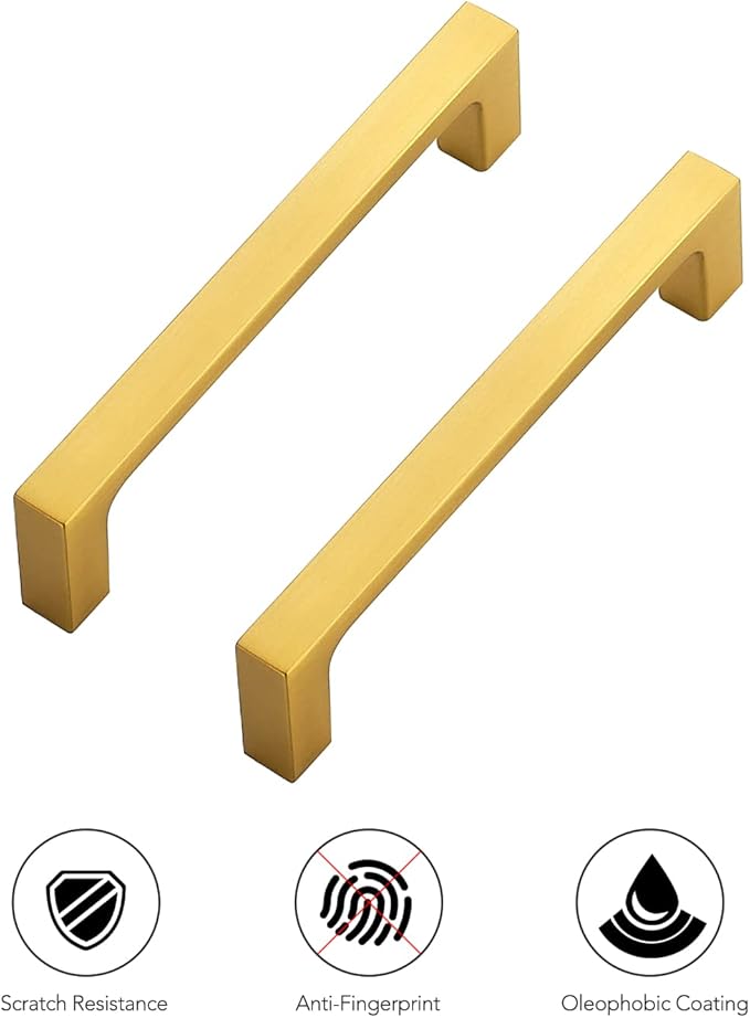 Ravinte 15 Pack Solid 4 Inch Kitchen Square Cabinet Handles Brushed Brass Cabinet Pulls Drawer Pulls Kitchen Cupboard Hardware Handles