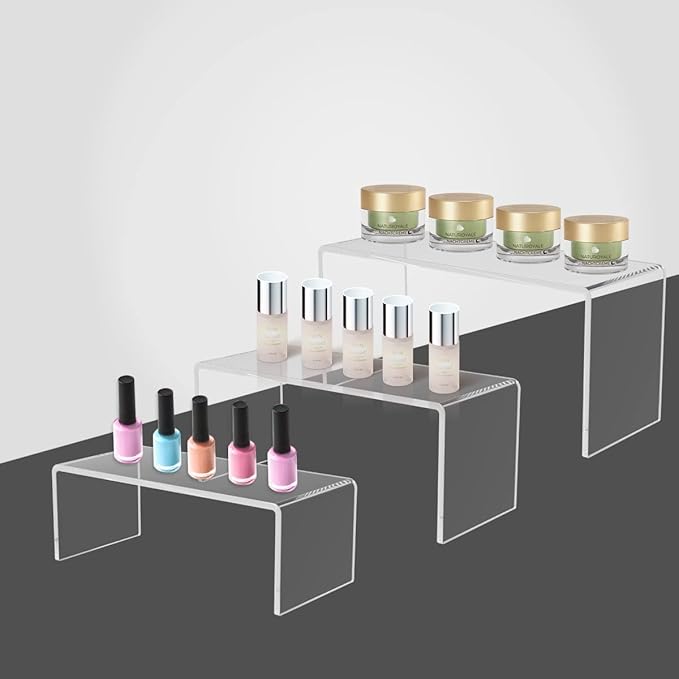 6PCS Acrylic Display Risers, 3 Sizes Clear Product Stand, Jewelry Display Riser Shelf Showcase Fixtures For Collectibles Display, Toy Figure Display