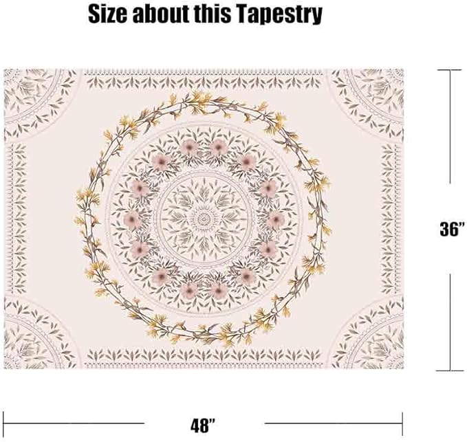 Lifeel Bohemian Tapestry Wall Hanging, Mandala Floral Medallion Hippie Tapestry with Aesthetic Wreath Design, Wall Decor Blanket for Bedroom Home Dorm 36×48 inch