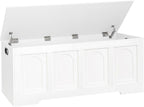 DINZI LVJ Storage Chest, 47.2" Rattan-Like Toy Box with 2 Safety Hinges, Wooden Entryway Storage Bench with Flip-Top, Large Trunk for Living Room, Bedroom, Easy Assembly, White