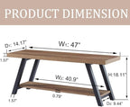 LVB Industrial Entryway Bench, Wood and Metal Storage Bench for Living Dining Room, Farmhouse Indoor Entry Way Shoe Benches Seat, Rustic Oak, 47 Inch Long