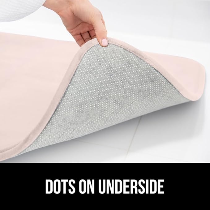 GORILLA GRIP Memory Foam Bath Mat, Soft Absorbent Velvet Bathroom Mats, Durable Dots on Underside, Machine Washable Bathmat, Carpet Rug Room Decor for Shower Tub Floor RV, 24x17 Rugs, Pink