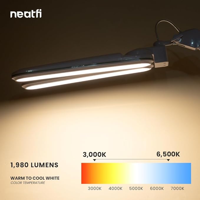 Neatfi Elite HD XL LED Desk Lamp, 3 Light Modes, 90PCS SMD LED, Non-Polar Dimming, Bright Eye-Caring Lighting for Home Office, Drafting, Beauty Shop, Workbench (CCT with Clamp, Pink Ring, 17 Inches)