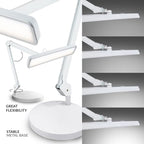 Neatfi Task Lamp – 2,500 Lumens, 30W, 22-Inch Wide Shade, 4 Brightness Levels, Eye-Caring Light, LED Task Light for Manicure Table, Crafts, Workbench, Office (Non-CCT with Base, White)