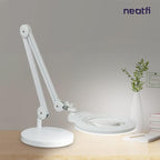 Neatfi XL Bifocal LED Magnifying Lamp – 7-Inch Acrylic Lens, 2.25x & 6X Magnification, 1,600 Lumens, Dimmable LED, Adjustable Arm, Hands-Free Close Work (White, with Base)