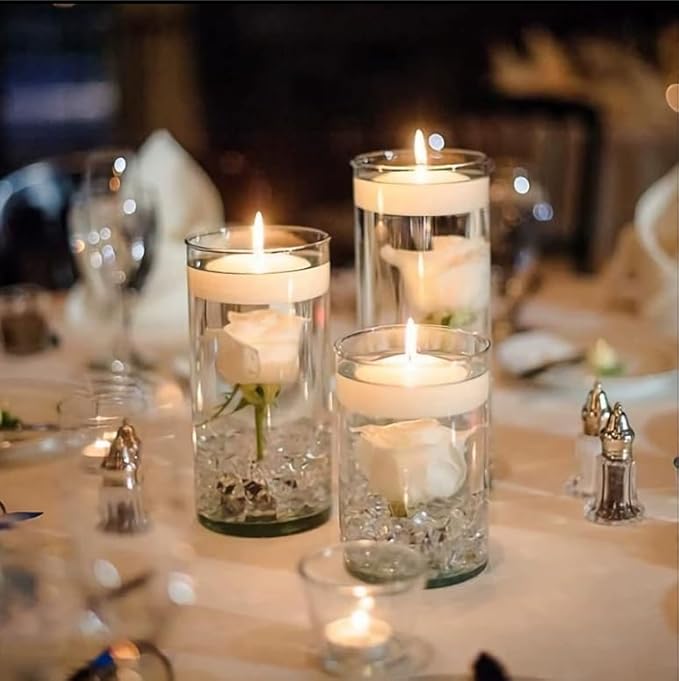12 Pack White Floating Candles, 3 inch Unscented and Non-Dripless Wax Burning for 13-15 Hours, Floating Candles Used for Cylindrical Vases Centerpieces Parties Wedding and Home Decorations