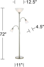 Possini Euro Design Alexei Modern Torchiere Floor Lamp Tree 3-Light Gooseneck Arm 72" Tall Brushed Nickel White Crackle Glass Pole Dimmer Living Room Reading House Bedroom Home Office