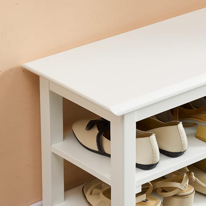 Shoe Rack Bench for Entryway with Storage, 48", 3-Tier Wooden Shoe Bench for Hallway, Front Door, Entrance, White