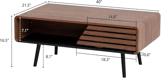 Coffee Table, 40" Modern Coffee Table with Storage and Sliding Door for Living Room, Black and Walnut