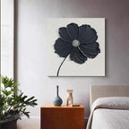 YaSheng Art - Thick Texture Flowers Abstract Oil Painting 100% Hand-Painted Black and White Wall Art Minimalist modern Abstract Art Paintings Home Living room Room Dining Room Bedroom Wall Decorative Art Oil Painting 24x24inch