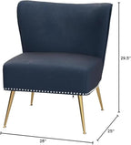 Thia Armless Velvet Accent Chair for Living Room, Elegant Seat with Nailhead Trim, Gold Metal Legs and Comfortable Curved Back, 28" D x 25" W x 29.5" H, Dark Blue