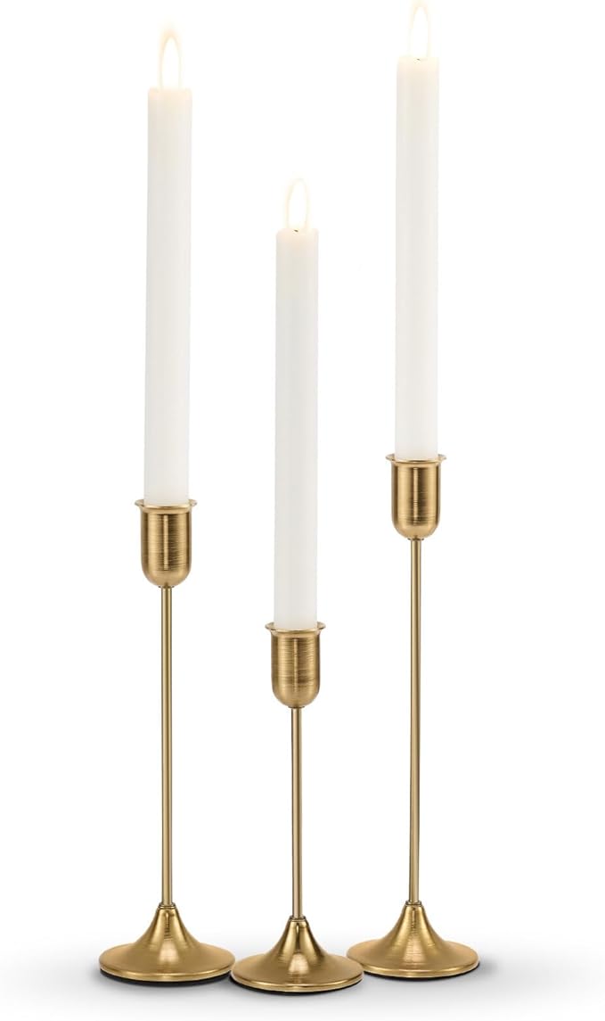 Candlestick Holders, Taper Candle Holders Set of 3, Gold Vintage Candle Sticks Holder Decor for Table Centerpiece, Fireplace Mantel, Weddings, Housewarming & Christmas Décor