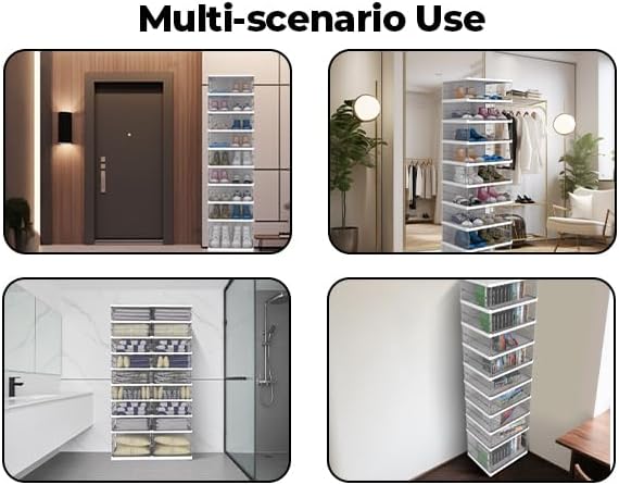 GCCSJ Shoe Rack Organizer Storage Box 9 Tiers-18 Pairs, Portable Folding Shoe Rack with Magnetic Clear Door for Closet Entryway, Transparent, 9 Tiers 18 Pairs
