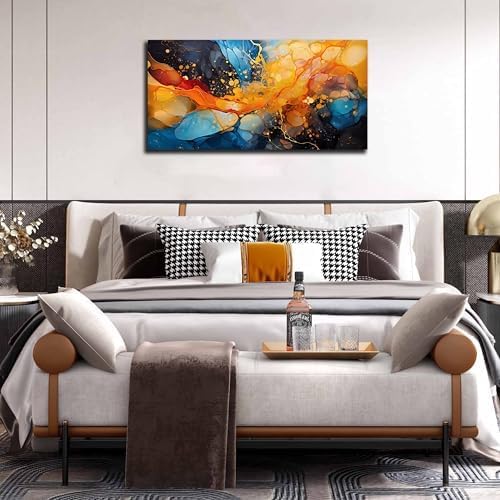 Abstract Canvas Wall Art Blue Orange Black Canvas Prints Modern Living Room Bedroom Home Office Wall Decor Framed Artwork Size 24x48