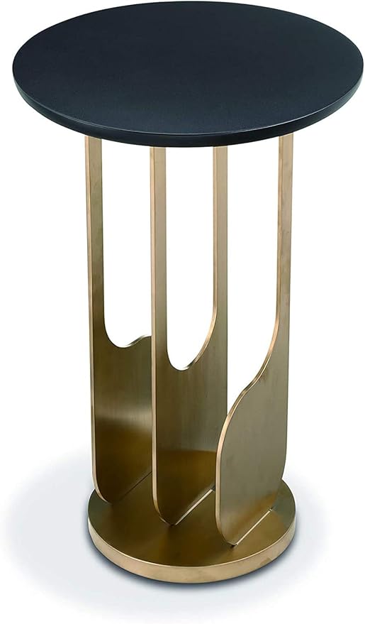 Erin Side Table – Modern End Table with 304 Stainless Steel & Bright Brass Base, Wood Top, Commercial Grade Quality
