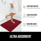 GORILLA GRIP Memory Foam Bath Mat, Soft Absorbent Velvet Bathroom Mats, Durable Dots on Underside, Machine Washable Bathmat, Carpet Rug Room Decor for Shower Tub Floor RV, 24x17 Rugs, Burgundy