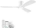 52” Wood Smart Flush Mount Ceiling Fans with Lights and Remote,Quiet DC Motor,Outdoor Indoor Ultra Low Profile Ceiling Fan works with Alexa WIFI APP,Modern White Ceiling Fan for Bedroom Patio