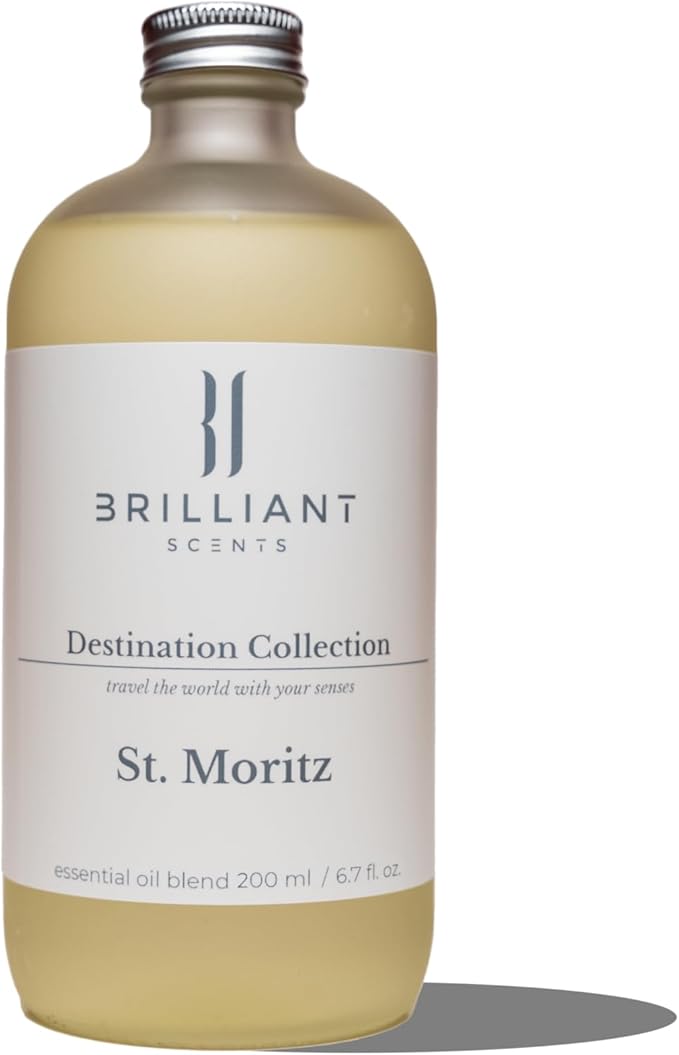 Brilliant Scents St. Moritz Fragrance Oil 200ml - Premium Diffuser Oil for Home, Office, Hotels - Long Lasting, Plant-Based, Meets IFRA Standards, USA-Made - Lemongrass, Magnolia, Koa Wood
