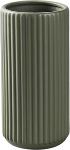 Green Ceramic Flower Vase for Pampas Grass, 8 inch Small Decorative Centerpiece Ribbed Vase for Dining Table, Office Desktop, Shelf Bookshelf, Mantel, Entryway, Bathroom, Countertop, Farmhouse, Gift