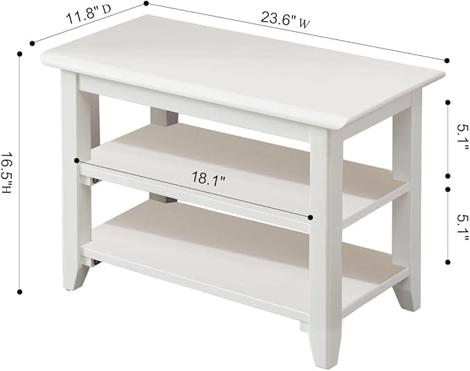 Shoe Rack Bench for Entryway with Storage, 24", 3-Tier Wooden Shoe Bench for Hallway, Front Door, Entrance, White