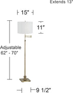 360 Lighting Westbury Chic Style Swing Arm Adjustable Floor Lamp Standing 70" Tall Antique Brass Gold Metal White Plastic Weave Drum Shade for Living Room Reading House Bedroom Home