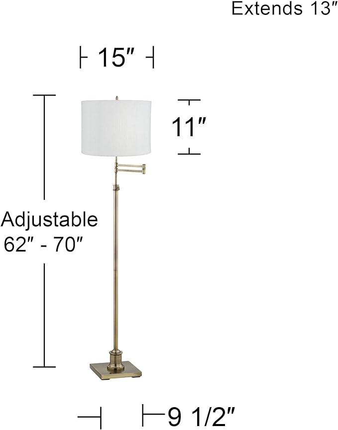 360 Lighting Westbury Chic Style Swing Arm Adjustable Floor Lamp Standing 70" Tall Antique Brass Gold Metal White Plastic Weave Drum Shade for Living Room Reading House Bedroom Home