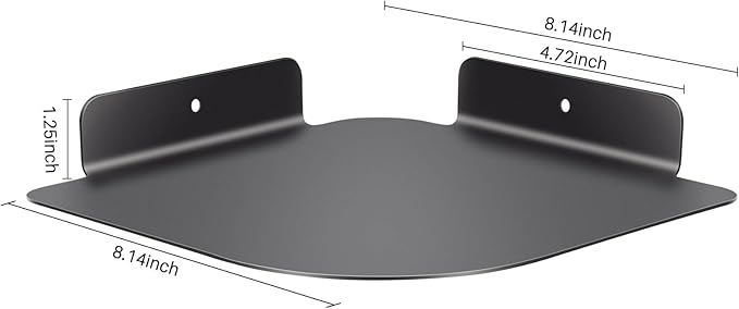 8" Floating Corner Shelf, Metal Corner Shelf Wall Mount for Wall Storage, for Smart Home, Speakers, Internet Router, Security Camera - for Bathroom, Kitchen, Bedroom, and Living Room (Black)