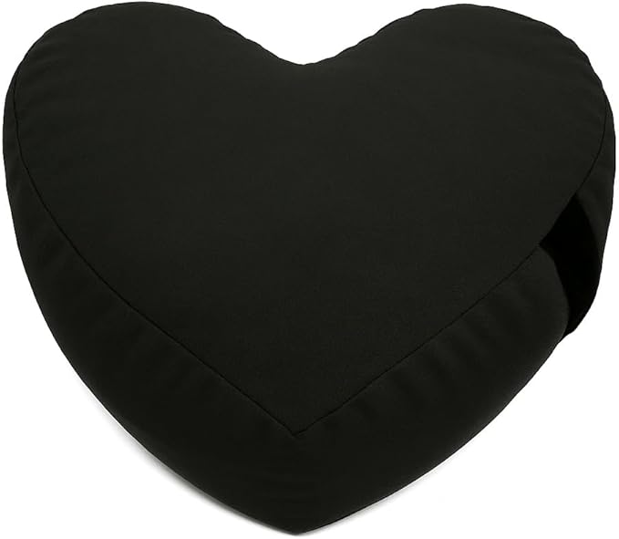 Heart Shaped Zafu Meditation Pillow for Yoga - Organic Buckwheat Filled Valentines Heart Pillow - Zen Kneeling Prayer Pad for Sitting on Floor, Yoga Cushion - Made in USA - 14"X16", Dark Humor Black