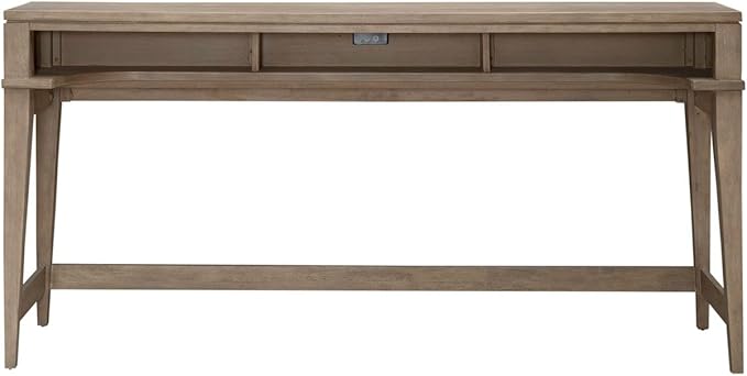 Liberty Furniture Brentwood Console Bar Table with AC, USB Charging Station for Living Room - Sandstone Oak Wood