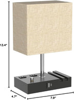 Kakanuo Table Lamp for Bedroom with Dual USB Ports, Beige Fully Dimmable Bedside Lamp with Phone Stands and 2 Charging Outlets, Desk Lamp for Nightstand and Living Room, LED Bulb Included