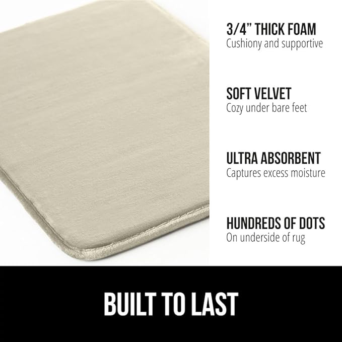 GORILLA GRIP Memory Foam Bath Rugs, Soft Absorbent Velvet Bathroom Mats, Durable Dots on Underside, Machine Washable Bathmat, Carpet Rug Room Decor for Shower Floor, 24x17 Mat, Champagne