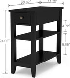 ChooChoo Side Table Living Room, Narrow End Table with Drawer and Shelf, 3-Tier Sofa End Table for Small Space, Black