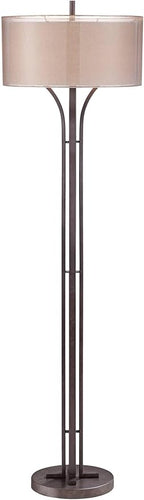 Franklin Iron Works Tristan Industrial Rustic 64" Tall Floor Lamp Standing with Smart Socket Deep Bronze Metal Sheer Tan Outer Textured Linen Inner Shade for Living Room Bedroom Office House Home
