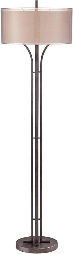 Franklin Iron Works Tristan Industrial Rustic 64" Tall Floor Lamp Standing with Smart Socket Deep Bronze Metal Sheer Tan Outer Textured Linen Inner Shade for Living Room Bedroom Office House Home