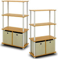 Furinno Go Green 4-Tier Multipurpose Storage Rack Shelving Unit with Bins (Set of 2), Beech